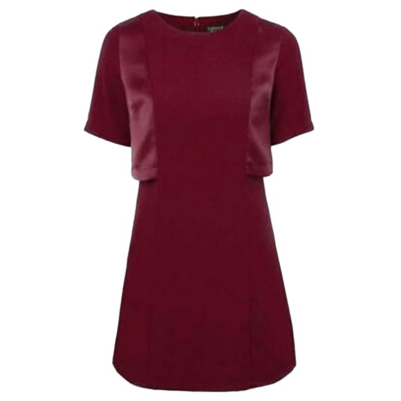 Topshop Dress Bolero Satin Overlay Back A-line Short Sleeve Burgundy Mini Short - Picture 13 of 16